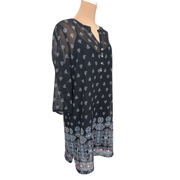 NWT J. Jill Black Boho Print overlay Classic Tunic Shift Dress Womens Medium - Picture 2 of 5